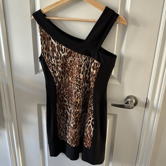 Vintage 90s Joseph Ribkoff Leopard Mini Dress US 8 Sleeveless Stretch Party - Picture 5 of 7